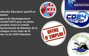 Recherche Educateur sportif en natation – agent de développement associatif (H/F) pour le Comité Départemental de Natation de la Dordogne et sur 2 clubs