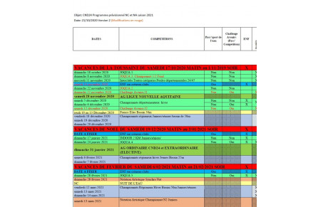 Calendrier des compétitions 2021 Version 2