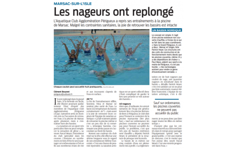 Reprise de la natation Pour le COPO PERIGUEUX mardi dernier et ACAP ce samedi